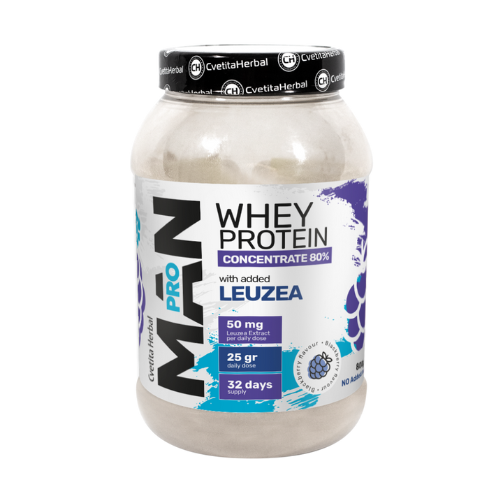 Суроватъчен протеин MAN PRO с добавен екстракт от Левзея и Папая Ензими с вкус къпина