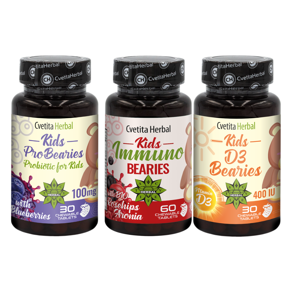 PROMOȚIE: Kids Imuno Bearies 30 tablete + Kids D3 Bearies 30 tablete + Cadou Kids Pro Bearies 30 tablete
