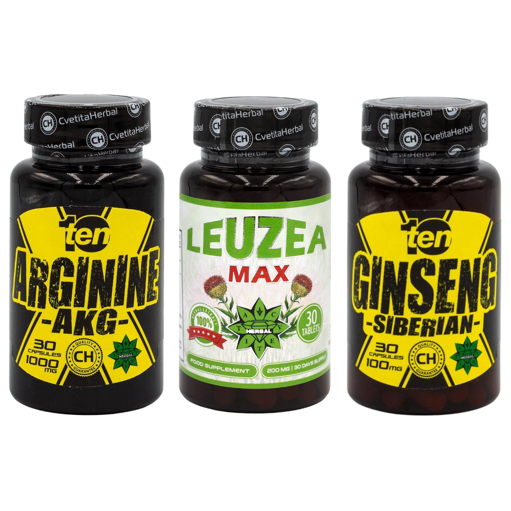 PACHET COMBO: Leuzea 30 comprimate + TEN Arginine 40 comprimate + Ten Siberian Ginseng 30 comprimate