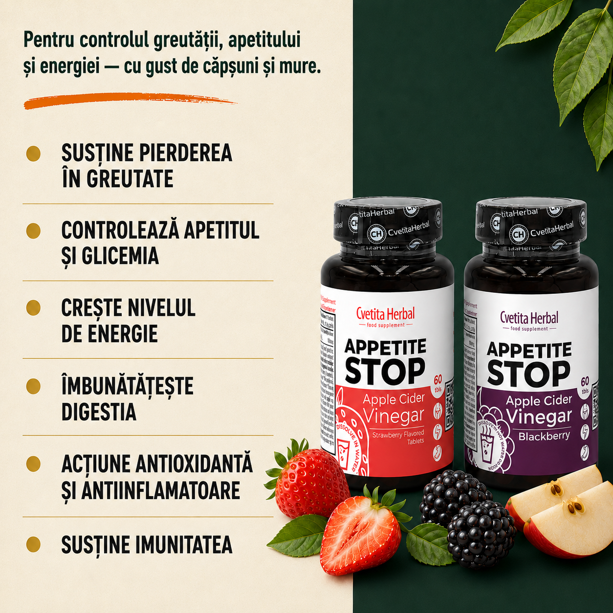 PACHET ÎNCEPĂTOR: Appetite Stop Căpșuni + Appetite Stop Mure