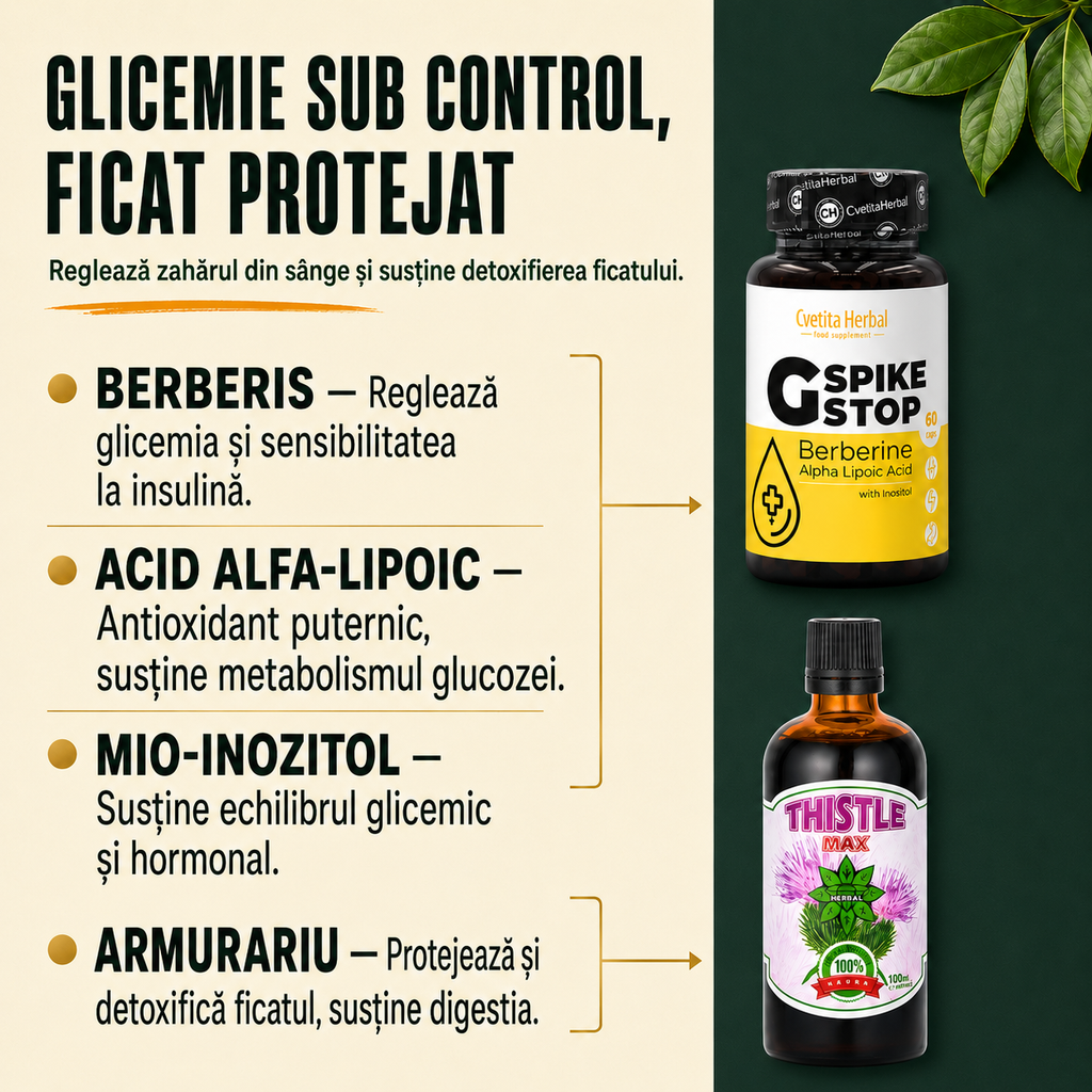 SĂNĂTATEA FICATULUI: G SPIKE STOP 60 tablete + THISTLE MAX 100ml
