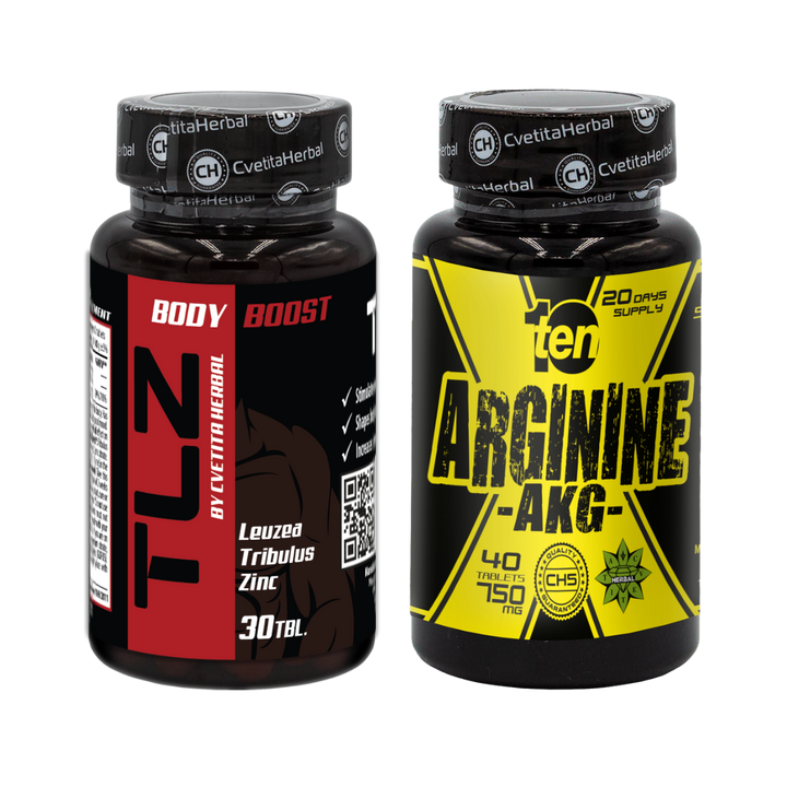 PACHET COMBO: TLZ (Tribulus, Leuzea, Zinc) + TEN Arginine 40 comprimate