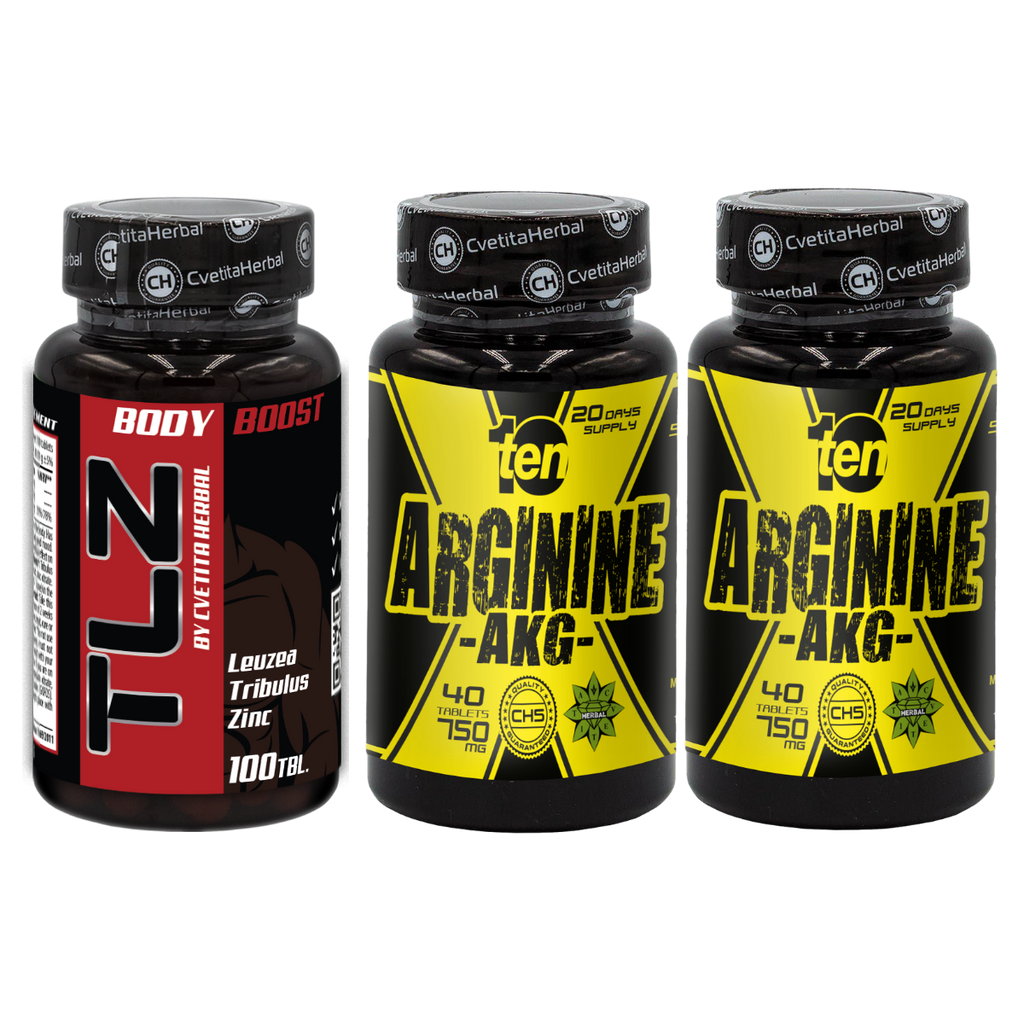 PACHET COMBO: TLZ (Tribulus, Leuzea, Zinc) + TEN Arginine 40 comprimate