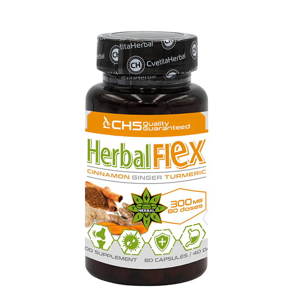 Curcuma, Ghimbir, Scorțișoară Ceylon - Herbal Flex (80 capsule x 300mg) - Herbal Flex