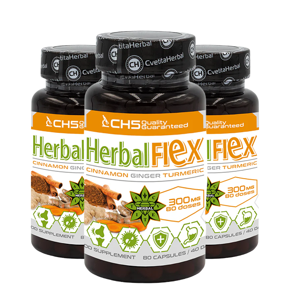 Curcuma, Ghimbir, Scorțișoară Ceylon - Herbal Flex (80 capsule x 300mg) - Herbal Flex
