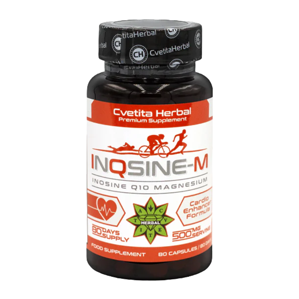 Inozină, Coenzima Q10, Magneziu - Vegetarian (80 capsule x 500 mg)