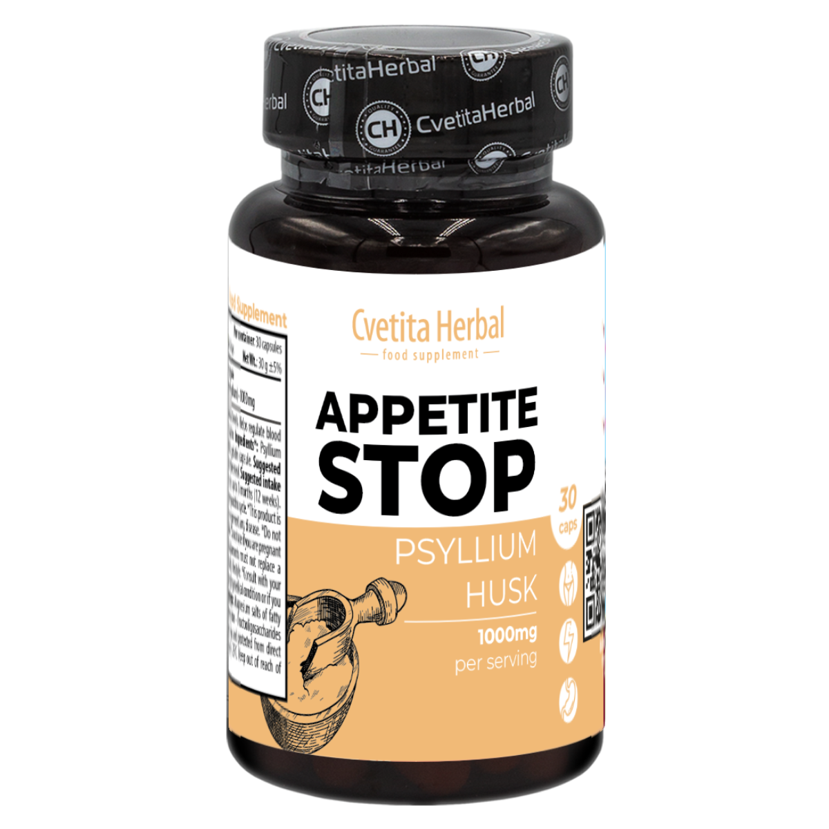 Oțet de Mere "Pătlagină Albă (Psyllium)" - Appetite Stop (30 capsule x 1000 mg)