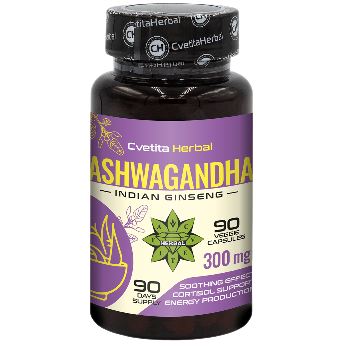Extract de Ashwagandha - Pe Bază de Plante (90 capsule x 300 mg)