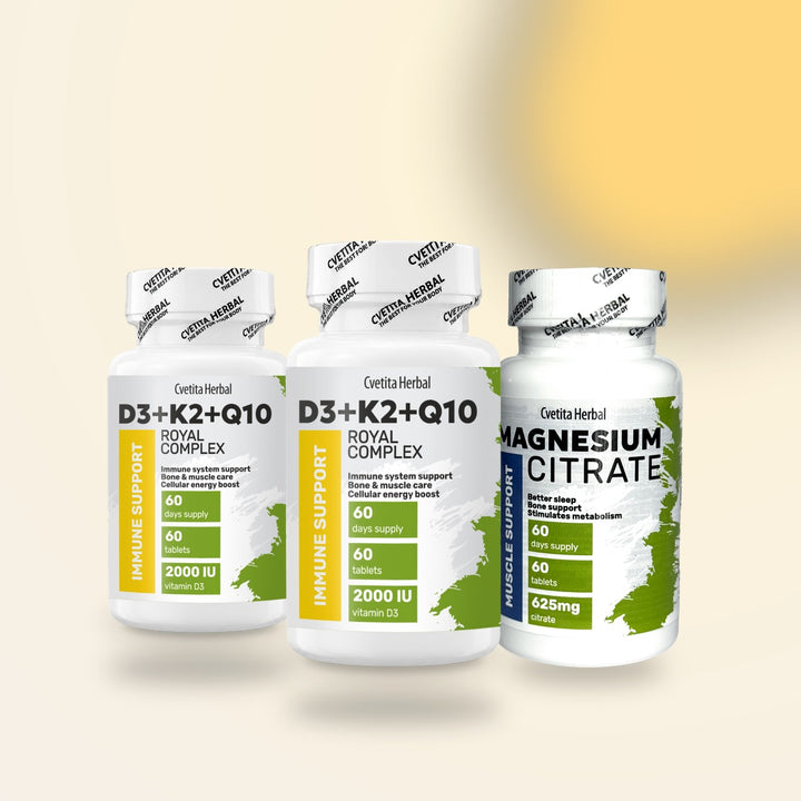 Scutul de Iarnă – 2× Vitamina D3 + K2 + Q10 + Citrat de Magneziu (pachet)