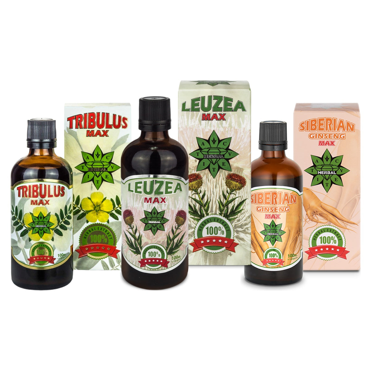 Leuzea Max, Tribulus Max și Ginseng Siberian – extracte lichide 100 ml
