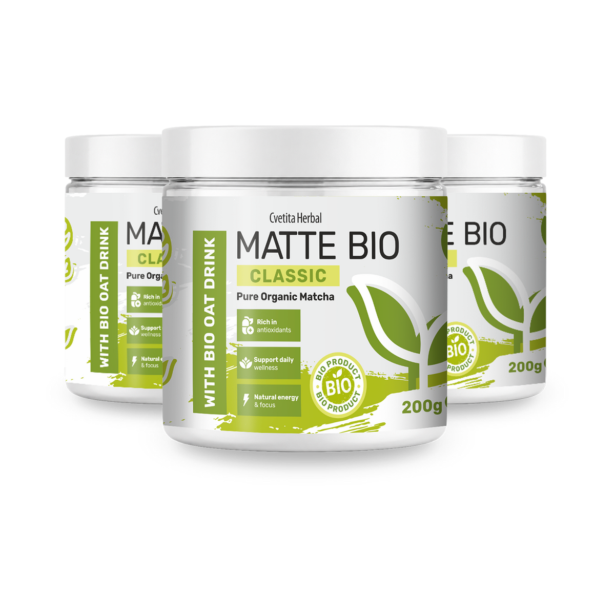 Matte Bio Classic 2+1 - pachet promo cu trei cutii de matcha bio de 200 g