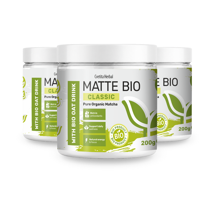 Matte Bio Classic 2+1 - pachet promo cu trei cutii de matcha bio de 200 g