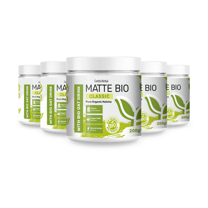 Matte Bio Classic 3+2 - pachet promo cu cinci cutii de matcha bio de 200 g