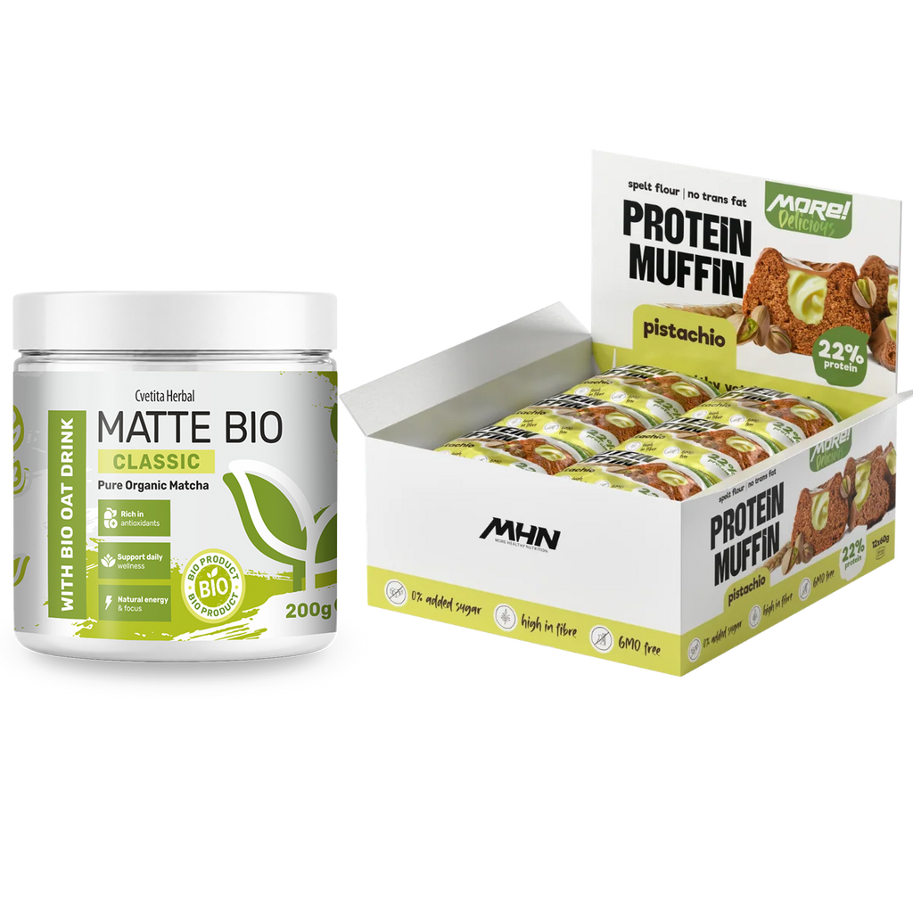 Matte Bio Classic și brioșe proteice cu fistic MHN - pachet combo