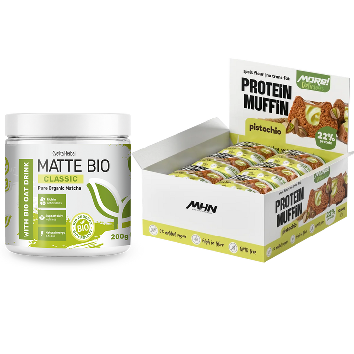 Matte Bio Classic și brioșe proteice cu fistic MHN - pachet combo