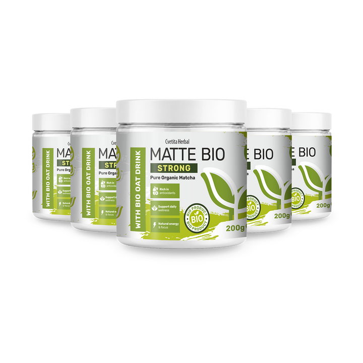 Matte Bio Strong 3+2 - pachet promo cu cinci cutii de matcha bio de 200 g