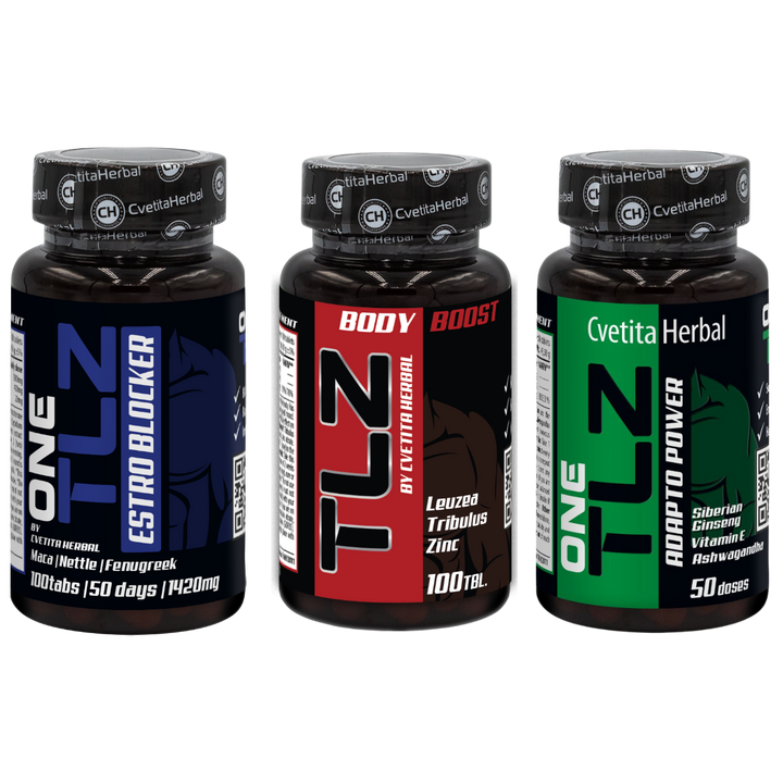 PACHET COMBO: TLZ BODY BOOST 100 tablete + TLZ ESTRO BLOCKER 100 tablete + TLZ ADAPTO POWER 50 tablete